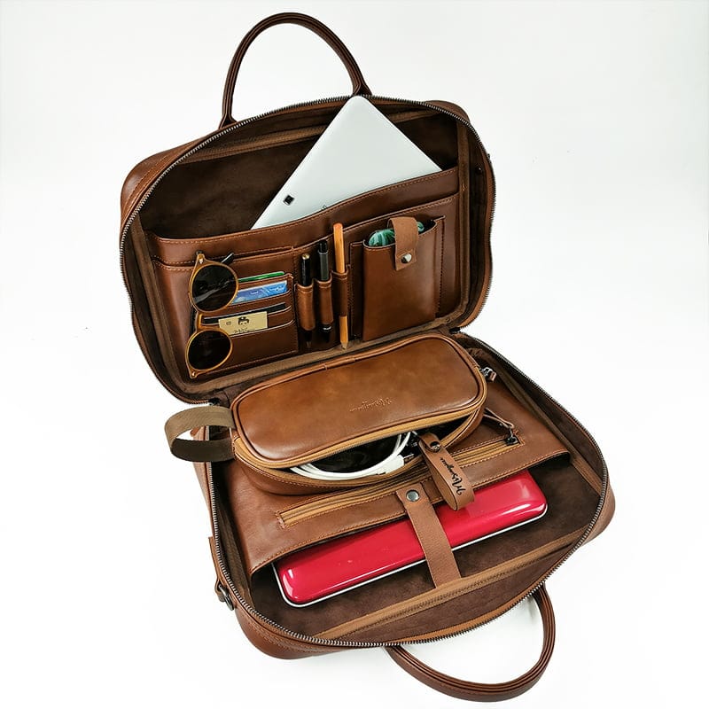 Leatherette Organizer Laptop Bag with Strap and Zippers
