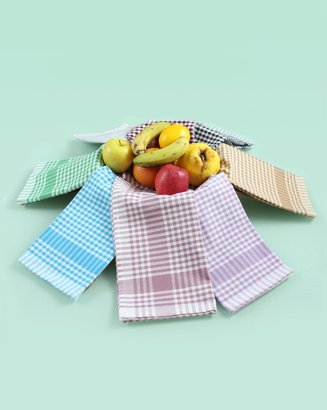Rustic Natural Checkered 4 Piece Kitchen Towel Set