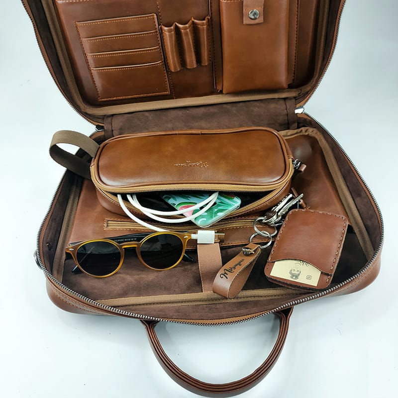 Leatherette Organizer Laptop Bag with Strap and Zippers
