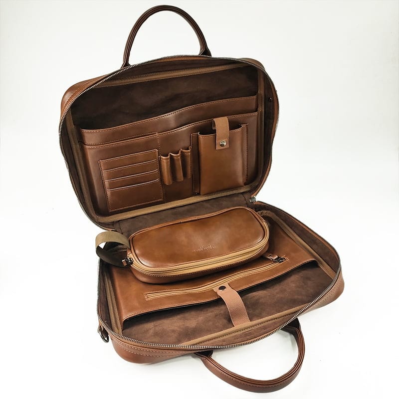 Leatherette Organizer Laptop Bag with Strap and Zippers
