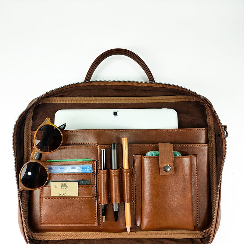 Leatherette Organizer Laptop Bag with Strap and Zippers