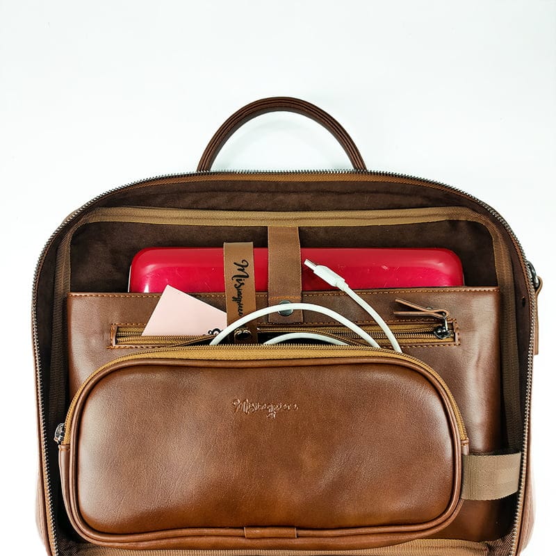 Leatherette Organizer Laptop Bag with Strap and Zippers