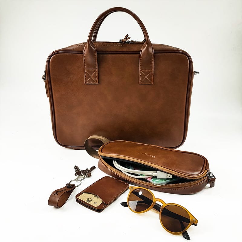 Leatherette Organizer Laptop Bag with Strap and Zippers