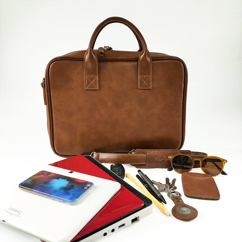 Leatherette Organizer Laptop Bag with Strap and Zippers