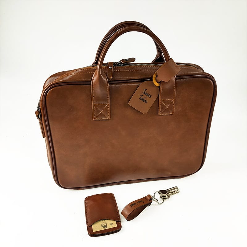 Leatherette Organizer Laptop Bag with Strap and Zippers