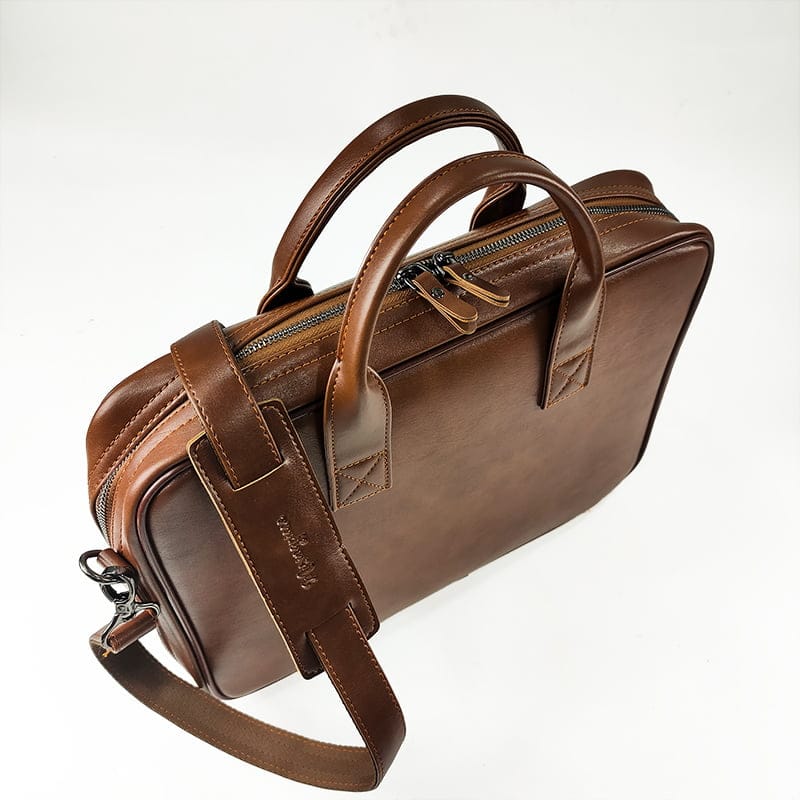 Leatherette Organizer Laptop Bag with Strap and Zippers
